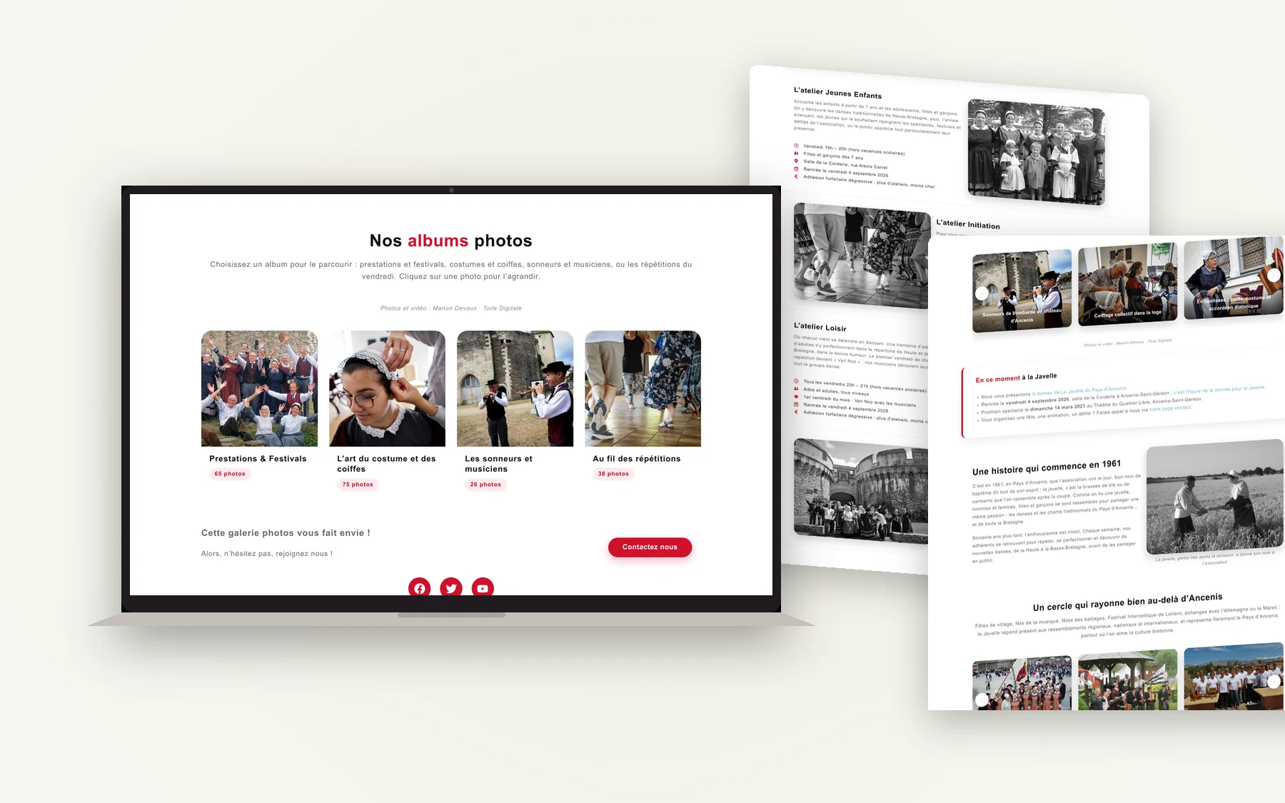 Les pages ateliers, association et galerie du nouveau site