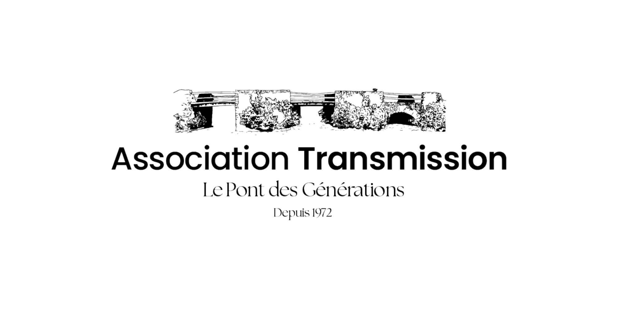 Le logo principal de l'association Transmission : un pont gravé surmontant le nom